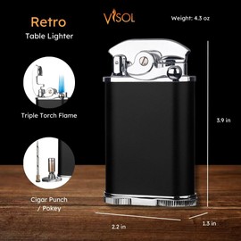 Visol Retro Butane Torch Lighter Triple Flame Refillable Gas Lighter, Built-in Cutter, Detachable Poker and Windproof Adjustable Flame Lighter (Ships Without Butane)