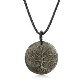 Coai Unisex Obsidian Tree of Life Pendant Necklace, Non-metal, black
