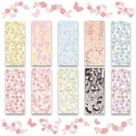 SIBLYMONA Korean Deco Stickers Set, Colorful Glitter Stickers with Ribbon Flower Style for Scrapbook Card DIY Decor Craft (Flower-10Pcs)