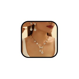 sunglnl Necklace And Earring Sets For Women, 14k Gold-Plated Chunky Charm Necklaces With Cubic Zirconia Pendant Statement Earrings Jewelry Gift, Large, Alloy Steel, No Gemstone