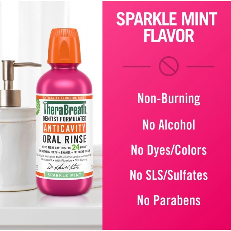 TheraBreath Anticavity Fluoride Mouthwash, Sparkle Mint, Travel Size, 3 fl