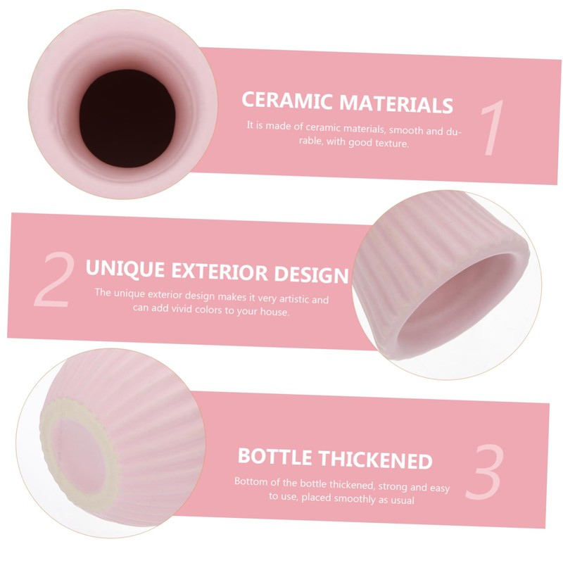 BIUDECO 1Pc Chic Pink Ceramic Flower Vase for Home Decor