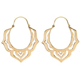 81stgeneration Women's Brass Gold Tone Lotus Flower Indian Tribal Ethnic Large Earrings