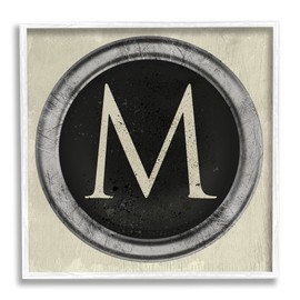 Stupell Industries Letter M Initial Vintage Shape Typewriter Key, Designed by Daphne Polselli White Framed Wall Art, 12 x 12, Beige