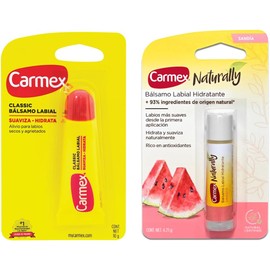 Carmex, Duopack Bálsamo Labial Classic en Tubo + Naturally Sandía, para Labios secos y Agrietados, Protege y Suavisa, con ingredientes Naturales, 2 pz