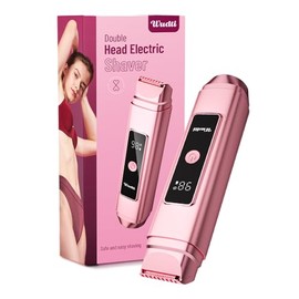 Recortadora eléctrica de bikini para mujer: maquinilla de afeitar y afeitadora con cabezales dobles para cabello púbico corporal, IPX7 impermeable con