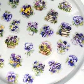 50pcs PET Transparent Clear Purple Violet Flower Vinyl Stickers Decals Small for Crafts Envelopes Water Bottles Car Scrapbook Card Making Journaling Cups Furniture Helmet Resin