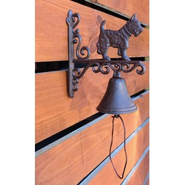 Ebros Gift Cast Iron Rustic Vintage Western Farmhouse Scottish Terrier Dog Door Wall Dinner Yard Bell Outdoor Farm Cottage Accent Bells