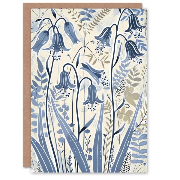 Artery8 Greeting Card Spring Bluebells Bright Flower Painting Botanical For
