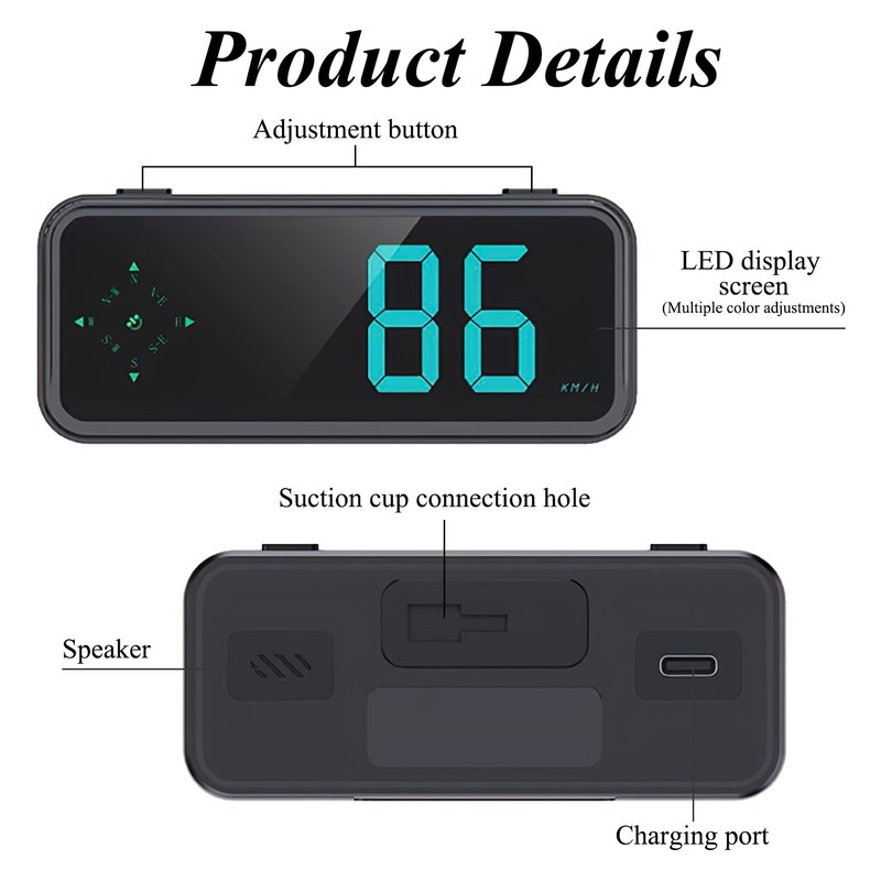GUGUMO GPS Digital Speedometer for Car MPH, Universal HUD Speed