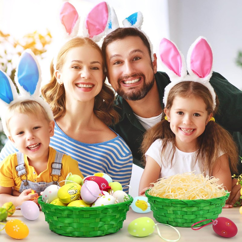 Epokus 4 Green Easter Baskets with Wood Colour Grass, Easter