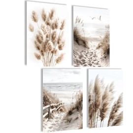 mojoliving Decorative Maritime Picture Set Poster Nature Pictures Nature Beach Shell Baltic Sea Decoration North Sea Decorative Picture Sea Dune Poster Beige Poster Sea Maritime Pictures Landscape