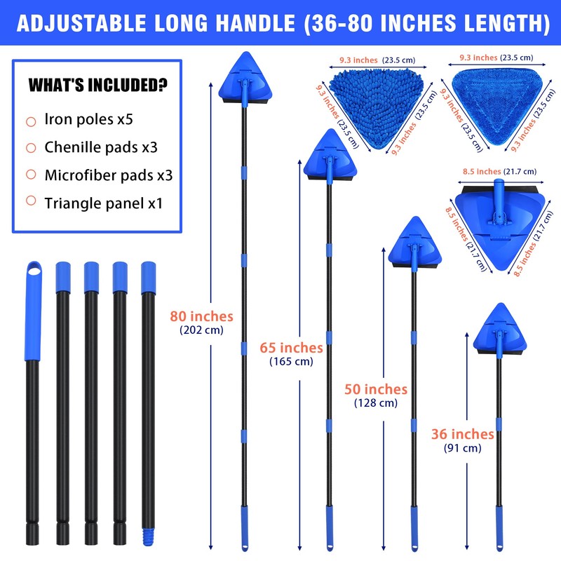 Dolanx Wall Mop Cleaner Long Handle 80 inches, 180° Folding