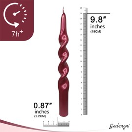 Gedengni Taper Candle Spiral Candlesticks, 10 Inch Red Twisted Candles Long Candle Sticks Metallic Tapered Candles for Table Decor Christmas Gift Idea,1D-MT-RED