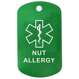 Custom 2 Pack - Nut Allergy Medical Alert ID Necklaces with Green Custom Tags, Red Silencers, and 30'' USA Chains
