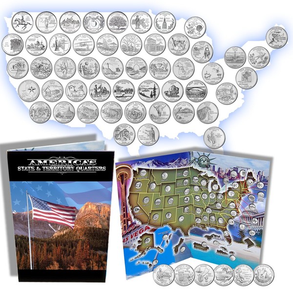Complete 50 Uncirculated State (99-08) Quarter Collection Set + 6 Territory Quarters from The US Territories Program in a Beautiful Folder Display Book (Complete Set)