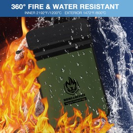 andyer Upgraded Two Pockets Fireproof Document Bag (2000 15”x 11”Waterproof Fireproof Money Bag with Zipper, Fire Safe Waterproof Holder Pouch for Valuables, Legal Documents (Green)