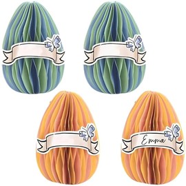 Assorted Colors Easter Egg Shaped 3D Honeycomb Place Card Decorations (5") 4 Count - Perfect for Easter Tablescapes and Spring Celebrations