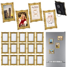 Wonderjune 20 Pcs Vintage Mini Gold Magnetic Picture Frames for 2.5"x3.5" Picture Bulk, Small Wallet Photo Frames Antique Embossed Decorative DIY Crafts Pictures Holder for Fridge, Table, Locker