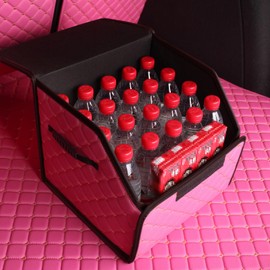 car organizers and storage for SUV,trunk organizer for sedan, leather foldable sleek box with lid,collapsible cargo bins, tool accessories containers,Pink women (12.99 inch)