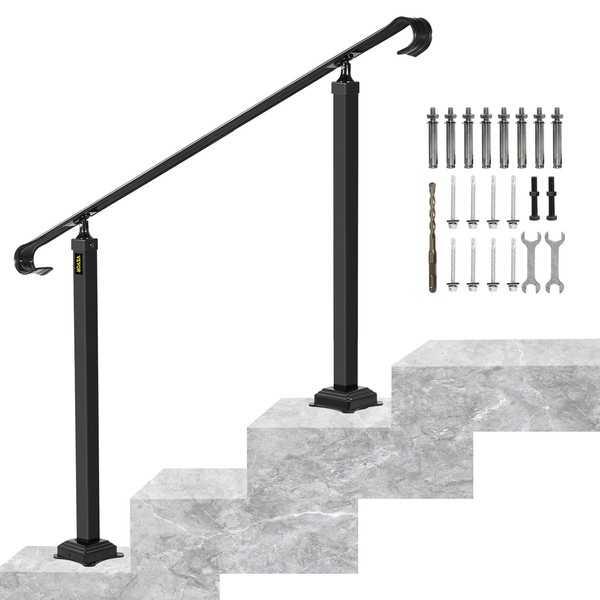 VEVOR Handrails for Outdoor Steps, Fit 3 or 5 Steps Outdoor Stair Railing, Wrought Iron Handrail, Flexible Front Porch Hand Rail, Black Transitional Hand railings for Concrete Steps or Wooden Stairs