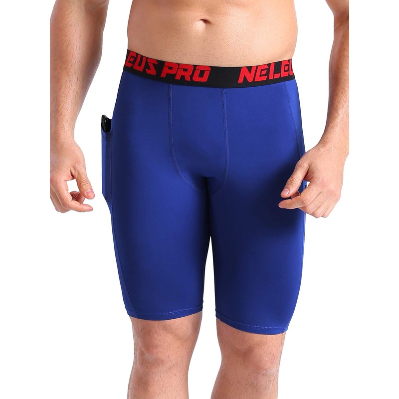 NELEUS Men's 3 Pack Compression Shorts with Phone Pockets,6064,Black/Blue/Red,US S,EU