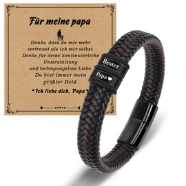 SUNSH Father's Day Gift Dad Gift Dad – Gifts for Dad – Leather Bracelet Gift for Dad Dad Men Gifts Christmas Birthday Jewellery for Dads, Stainless Steel, No gemstone