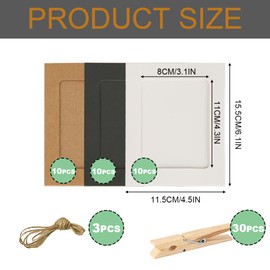 30 Pack Paper Photo Frames 4x6 Inch/15.5 x 11.5 cm with Clips and Ropes, Multi Photo Wall Hanging Craft Photo Frames Ornament, Picture Frames Collage Wall Decor (3 colors)
