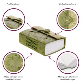 Sari Journal Mini 8cm x 10cm - Red - Unlined Recycled Paper - Elastic Closure - Pocket Notebook and Diary - Indian Stationery Gift - for Men Women Students - Sari Fabric