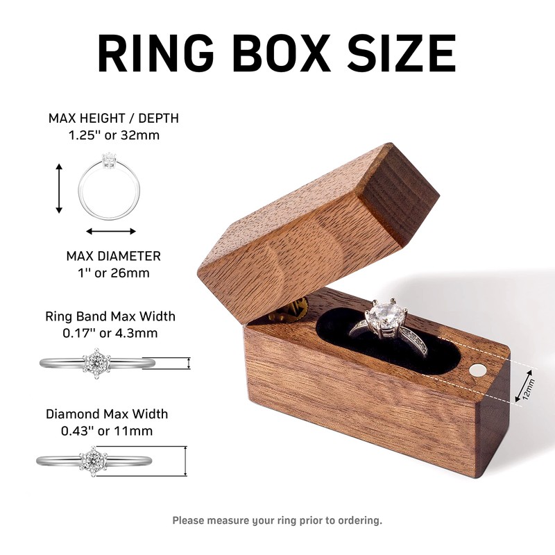 Wislist Wooden Engagement Ring Box Small Slim Flat Ring Case