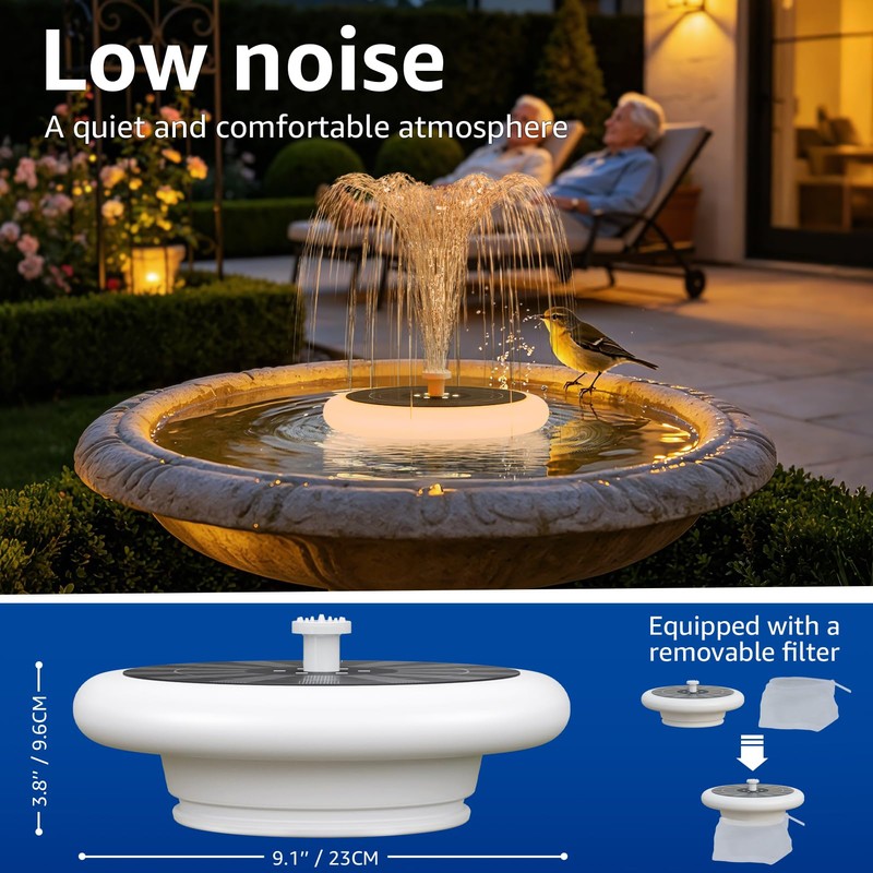 GGII 2-Pack Solar Fountain with RGB Lights 3.5W Solar Powered