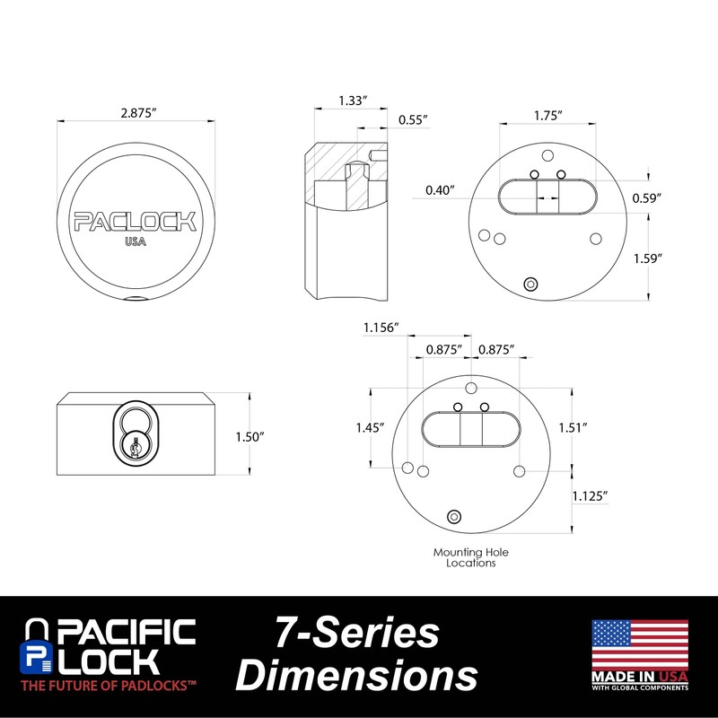 PACLOCK's UCS-7A Padlock, Flat Back Puck w/Tapped Holes, High Performance