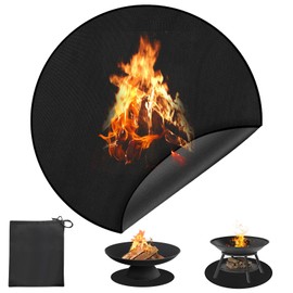 Fire Pit Mat for Decking, 48inch(120cm) Round Fireproof Mat Heat Insulated Thicken Protective Mat Reusable Waterproof Fire Heatproof Mat for BBQ, Grill, Floor, Patio, Camping (Black)