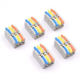 Duttek Electrical Wire Connectors Nuts Kit 5Pcs,3 in 3 Out Compact Splicing Wire Connectors with Colored, for Quick Connect 28-12 AWG