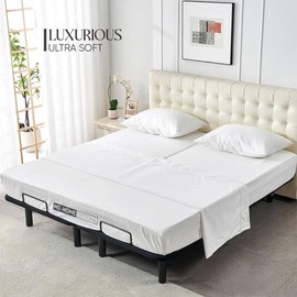 4 Piece Split Head Flex Sheet Set, 34" Top Split King Sheets for Adjustable Beds, 100% Egyptian Cotton, 16 Inch Deep Pocket, Soft Durable Breathable Sheets, White Solid, Ideal for Adjustable Beds