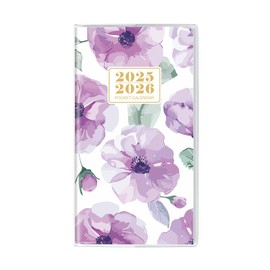 Pocket Calendar 2025-2026, Monthly Purse Planner - 6.7" x 3.7" - Runs from January 2025 Until December 2026, Floral Pocket Calendar with PVC Cover for Planning, Organizing and Office