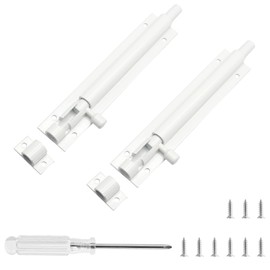 Biaungdo 5 Inch Slide Bolt Latch Lock, 2 Pack White Barrel Bolt Door Security Slide Latch Lock Aluminum Alloy Gate Sliding Locks Door Latch with Screws & Screwdriver