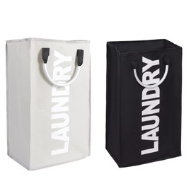 Abuzhen Cesta de lavandería, asas duraderas para un fácil transporte, cestas de tela plegables, cestas para dormitorios universitarios, bolsas plegables de tela (1 negro y 1 gris claro)