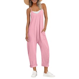 AUTOMET Jumpsuits for Women Casual Summer Outfits Rompers Comfy Beach Vacation Trendy Overalls Jumpers Fashion Clothes 2025 Pink L