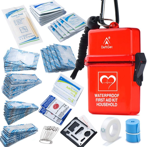 DEFTGET Waterproof First Aid Kit Travel Emergency Survival Kits Mini Durable Lightweight for Minor Injuries Camping Hiking Backpacking (Dark-red)