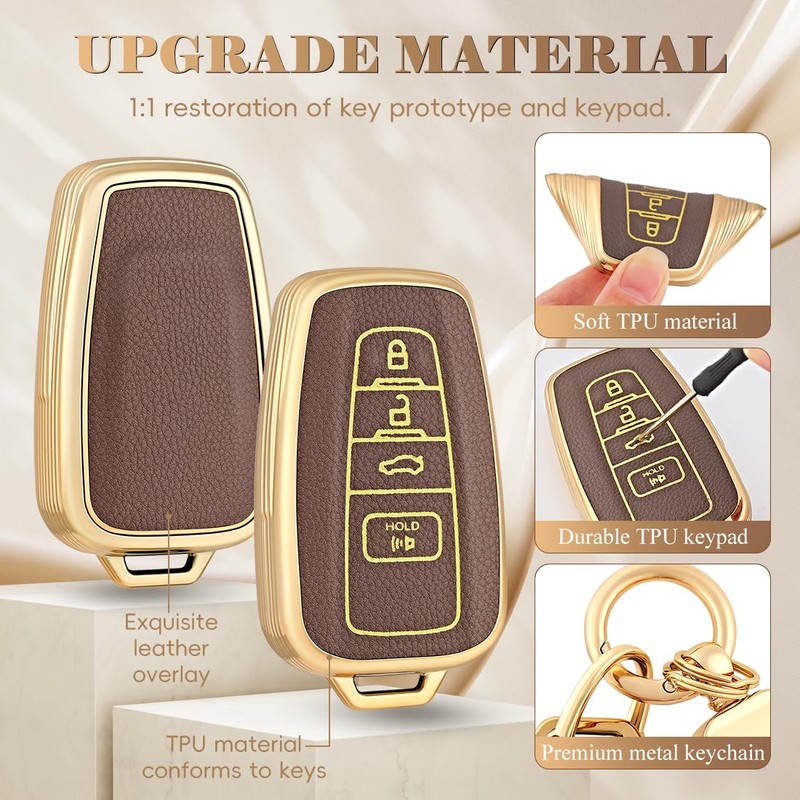 Key Fob Cover with Keychain for Toyota 2018-2024 RAV4 Camry