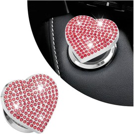 Bling Push Start Button Cover with Rhinestone,Heart Push to Start Button Cover for Car Decor,Diamond Engine Start Button Cover Car Accessories Interior for Women & Girl (Pink) - Color: Red