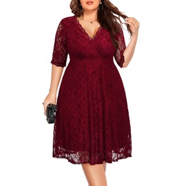 Plus Size Cocktail Dresses Women Wedding Guest Burgundy Semi Formal Party Lace Red Evening Short Elegant Maroon Sleeves