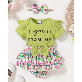 Mioglrie Baby Girl Clothes Newborn 0-3 Months Summer Outfits Infant Ruffle Sleeve Rompers Green Floral Skirt Shorts Set Cute Baby Girls' Clothing