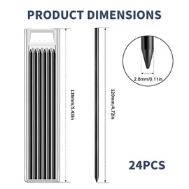 Pack of 24 Pencil Leads, 2.8 mm Pencil Replacement, Solid Pencil Leads, Pencil Leads for Carpenter's Pencil, Solid Deep Hole Marker Construction Pencil Replacement, for Architect Drawing (Black)