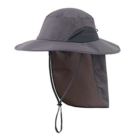 Home Prefer Mens UPF50+ Sun Hat Large Brim Fishing Hat with Neck Flap Summer Beach UV Protection Hat Dark Grey