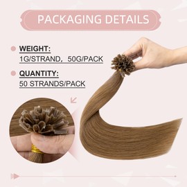 Silk-co U tip Pre Bonded Human Hair Extensions #06 Light Brown 14inch 50 Strands 100% Remy Keratin Nail Tip Straight 0.8g/S