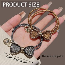 OULIGET New Glitter Gold Bows Hair Ties,Butterfly Full Crystal Rhinestone High Elastic Rubbe Hair Ties Bands,Elegant Women Girls Hair Scrunchies,2 Pieces