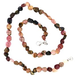 Taddart Minerals - Colourful Nugget Necklace Made from Natural Gemstone Watermelon Tourmaline with 45 cm Length - Handmade, Gemstone