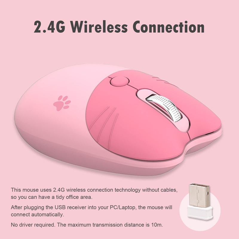 Cute Cat 2.4G USB Wireless Mouse for Women and Children,